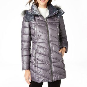 Marc New York Velvet-Trim Faux-Fur Hooded Coat S